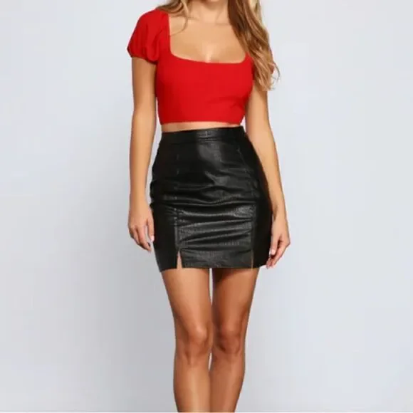 Black Snake Embossed Faux Leather Mini Skirt - Picture 9 of 9